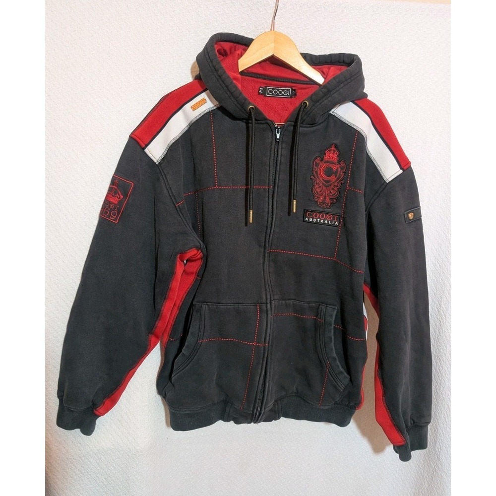intage COOGI 1969 Hoodie Mens XL Crest Black Red Faded Distressed Streetwear Y2K